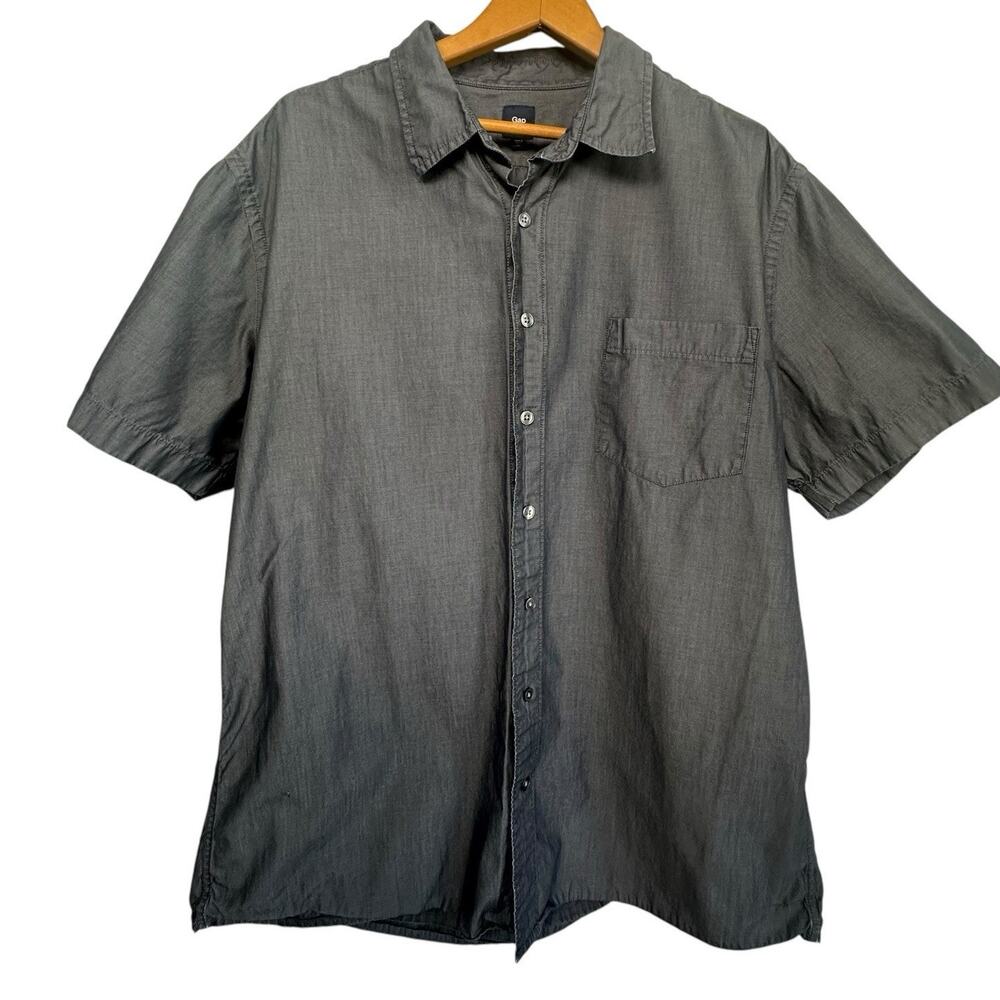 Gap Men’s Denim Blue 100% Cotton Short Sleeve Button Down Shirt Size XL